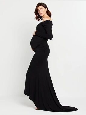 Motherhood Maternity Black Off-Shoulder Ruching Maxi Gown